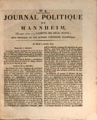 Journal politique de Mannheim (Gazette des Deux-Ponts) Dienstag 3. Januar 1804