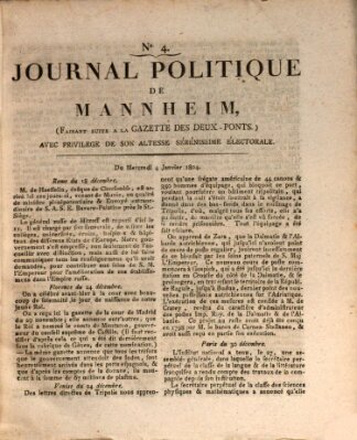 Journal politique de Mannheim (Gazette des Deux-Ponts) Mittwoch 4. Januar 1804