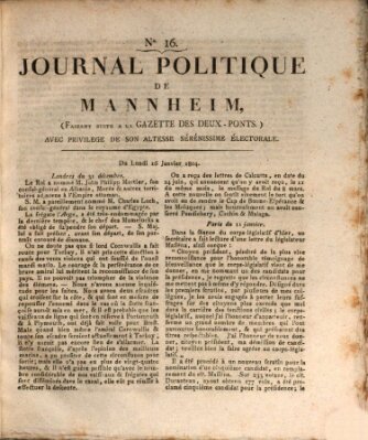 Journal politique de Mannheim (Gazette des Deux-Ponts) Montag 16. Januar 1804