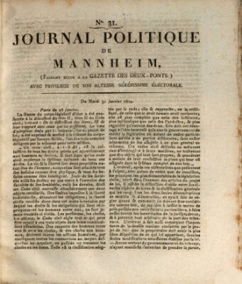 Journal politique de Mannheim (Gazette des Deux-Ponts) Dienstag 31. Januar 1804