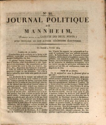 Journal politique de Mannheim (Gazette des Deux-Ponts) Samstag 4. Februar 1804