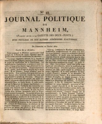 Journal politique de Mannheim (Gazette des Deux-Ponts) Sonntag 12. Februar 1804