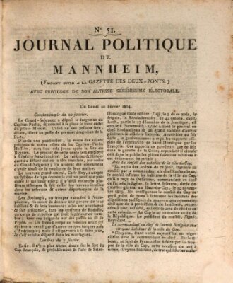 Journal politique de Mannheim (Gazette des Deux-Ponts) Montag 20. Februar 1804