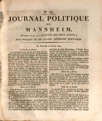 Journal politique de Mannheim (Gazette des Deux-Ponts) Mittwoch 22. Februar 1804