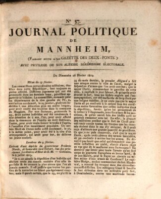 Journal politique de Mannheim (Gazette des Deux-Ponts) Sonntag 26. Februar 1804