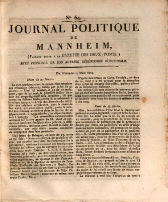 Journal politique de Mannheim (Gazette des Deux-Ponts) Sonntag 4. März 1804