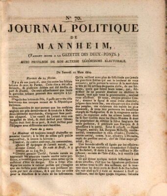 Journal politique de Mannheim (Gazette des Deux-Ponts) Samstag 10. März 1804