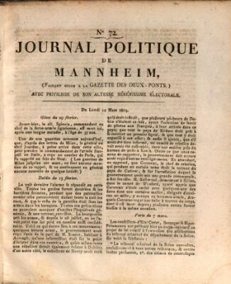 Journal politique de Mannheim (Gazette des Deux-Ponts) Montag 12. März 1804