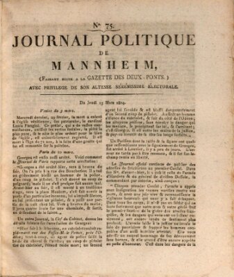 Journal politique de Mannheim (Gazette des Deux-Ponts) Donnerstag 15. März 1804