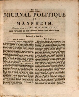 Journal politique de Mannheim (Gazette des Deux-Ponts) Samstag 31. März 1804