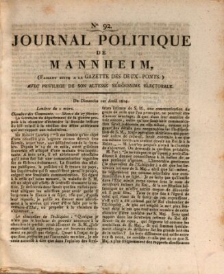 Journal politique de Mannheim (Gazette des Deux-Ponts) Sonntag 1. April 1804