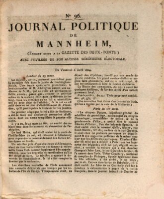 Journal politique de Mannheim (Gazette des Deux-Ponts) Freitag 6. April 1804