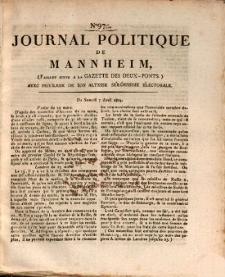 Journal politique de Mannheim (Gazette des Deux-Ponts) Samstag 7. April 1804