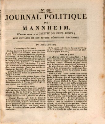 Journal politique de Mannheim (Gazette des Deux-Ponts) Montag 9. April 1804