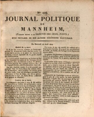 Journal politique de Mannheim (Gazette des Deux-Ponts) Mittwoch 18. April 1804