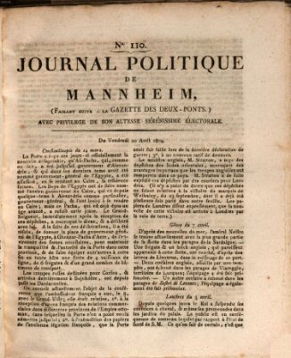 Journal politique de Mannheim (Gazette des Deux-Ponts) Freitag 20. April 1804