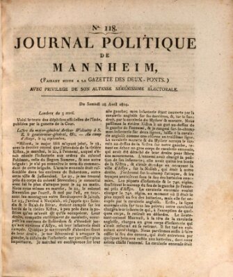 Journal politique de Mannheim (Gazette des Deux-Ponts) Samstag 28. April 1804