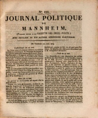 Journal politique de Mannheim (Gazette des Deux-Ponts) Freitag 1. Juni 1804