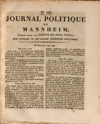 Journal politique de Mannheim (Gazette des Deux-Ponts) Mittwoch 6. Juni 1804