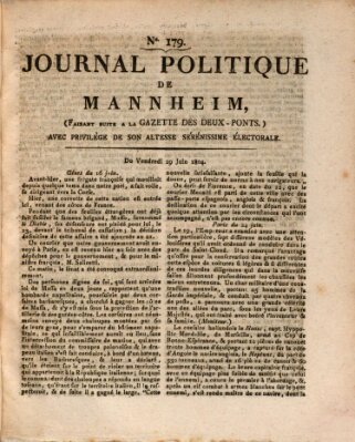 Journal politique de Mannheim (Gazette des Deux-Ponts) Freitag 29. Juni 1804