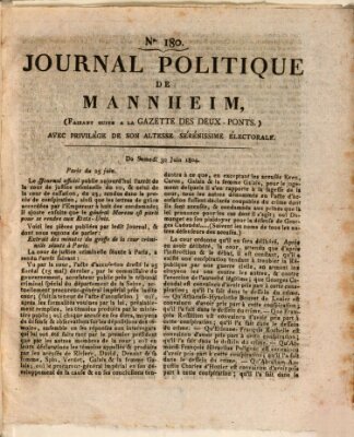 Journal politique de Mannheim (Gazette des Deux-Ponts) Samstag 30. Juni 1804