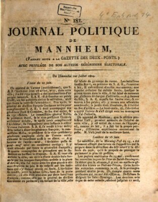 Journal politique de Mannheim (Gazette des Deux-Ponts) Sonntag 1. Juli 1804