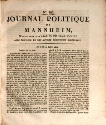 Journal politique de Mannheim (Gazette des Deux-Ponts) Donnerstag 12. Juli 1804