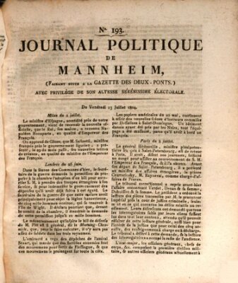 Journal politique de Mannheim (Gazette des Deux-Ponts) Freitag 13. Juli 1804