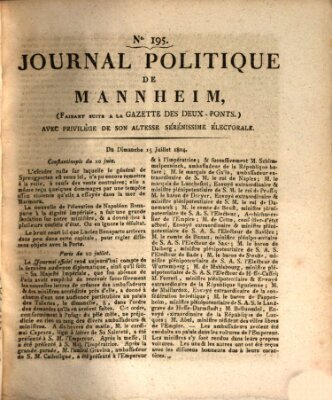 Journal politique de Mannheim (Gazette des Deux-Ponts) Sonntag 15. Juli 1804