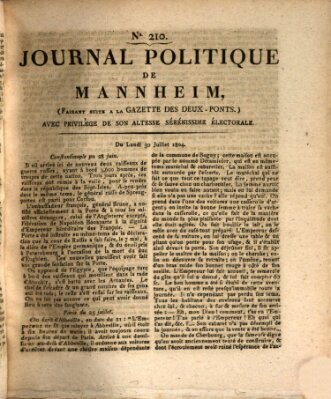 Journal politique de Mannheim (Gazette des Deux-Ponts) Montag 30. Juli 1804