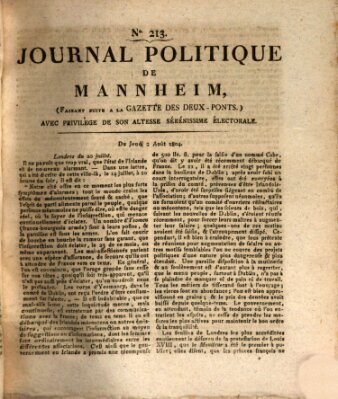 Journal politique de Mannheim (Gazette des Deux-Ponts) Donnerstag 2. August 1804