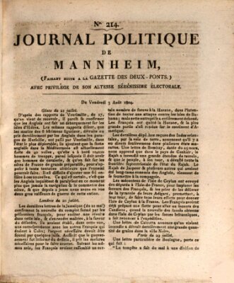 Journal politique de Mannheim (Gazette des Deux-Ponts) Freitag 3. August 1804