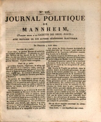 Journal politique de Mannheim (Gazette des Deux-Ponts) Sonntag 5. August 1804