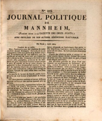 Journal politique de Mannheim (Gazette des Deux-Ponts) Dienstag 7. August 1804