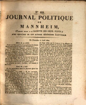 Journal politique de Mannheim (Gazette des Deux-Ponts) Sonntag 12. August 1804