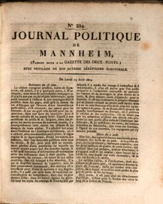 Journal politique de Mannheim (Gazette des Deux-Ponts) Montag 13. August 1804