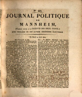 Journal politique de Mannheim (Gazette des Deux-Ponts) Dienstag 14. August 1804