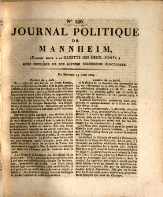 Journal politique de Mannheim (Gazette des Deux-Ponts) Mittwoch 15. August 1804