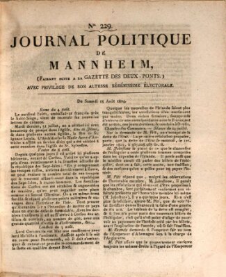 Journal politique de Mannheim (Gazette des Deux-Ponts) Samstag 18. August 1804