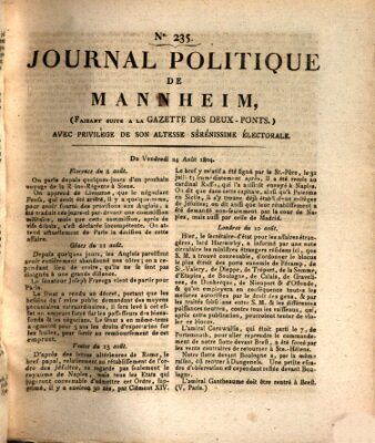 Journal politique de Mannheim (Gazette des Deux-Ponts) Freitag 24. August 1804