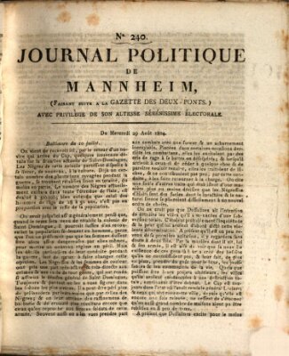 Journal politique de Mannheim (Gazette des Deux-Ponts) Mittwoch 29. August 1804