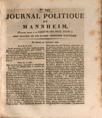 Journal politique de Mannheim (Gazette des Deux-Ponts) Samstag 1. September 1804