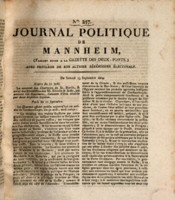 Journal politique de Mannheim (Gazette des Deux-Ponts) Samstag 15. September 1804