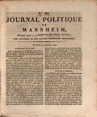 Journal politique de Mannheim (Gazette des Deux-Ponts) Dienstag 18. September 1804