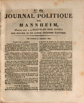 Journal politique de Mannheim (Gazette des Deux-Ponts) Freitag 21. September 1804