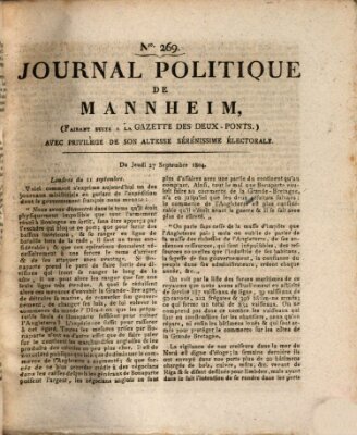 Journal politique de Mannheim (Gazette des Deux-Ponts) Donnerstag 27. September 1804