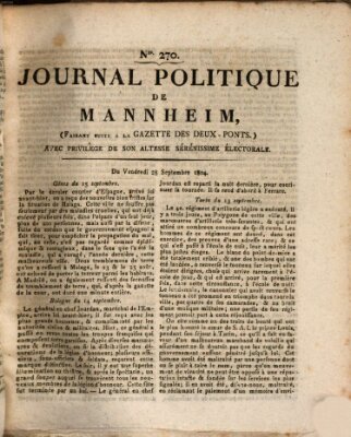 Journal politique de Mannheim (Gazette des Deux-Ponts) Freitag 28. September 1804