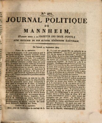 Journal politique de Mannheim (Gazette des Deux-Ponts) Samstag 29. September 1804