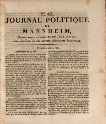 Journal politique de Mannheim (Gazette des Deux-Ponts) Donnerstag 4. Oktober 1804