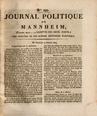 Journal politique de Mannheim (Gazette des Deux-Ponts) Freitag 19. Oktober 1804